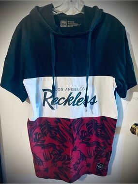 Los Angeles Reckless Men's Colorblock Hoodie Tee - Black/White/Red